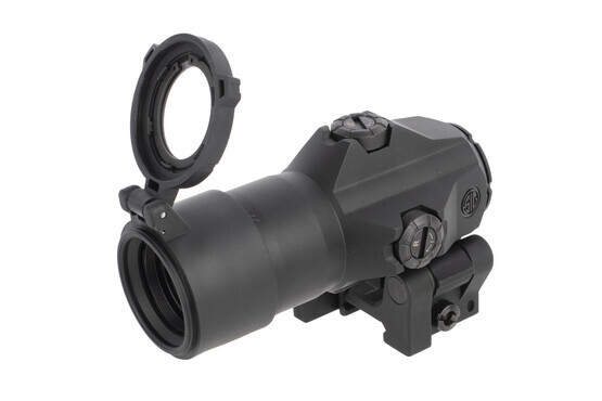 SIG Sauer's 3x Juliet 3 reddot magnifier with Power Cam mount includes a see-through flip-up protective lens cover